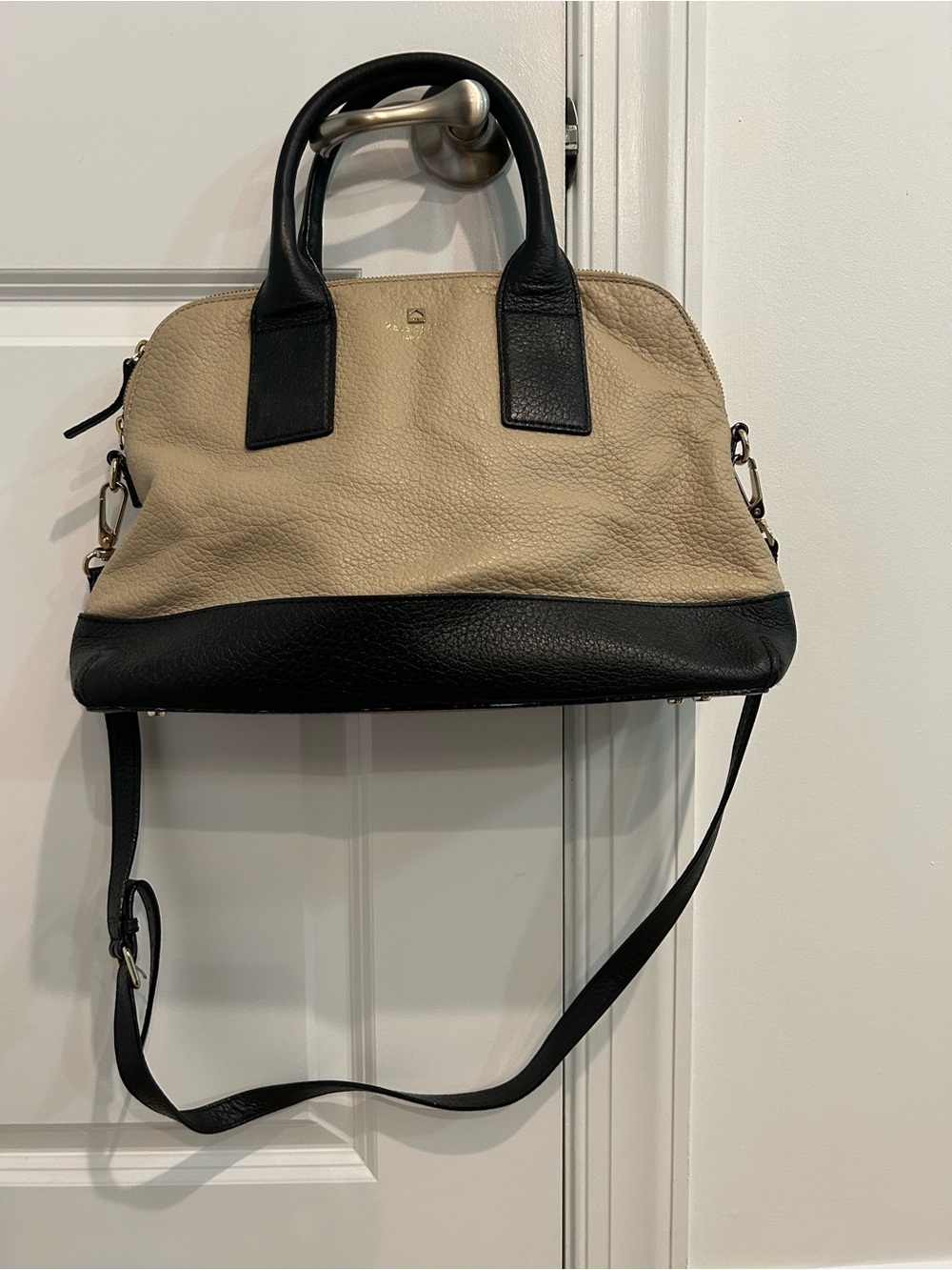 kate spade outlet Two-Tone Cream and Black Leather Satchel